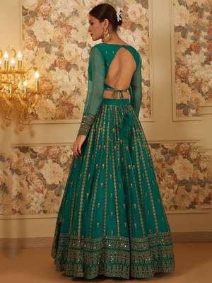 Incredible Green Sequins Organza Festival Wear Lehenga Choli 3