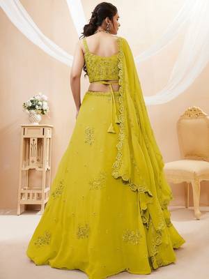Adorable Neon Yellow Sequins Georgette Wedding Wear Lehenga Choli 4