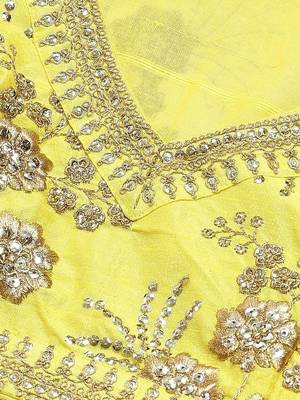 Yellow & Gold-Toned Embroidered Semi-Stitched Myntra Party Wear Lehenga & Unstitched Blouse with Dupatta 2
