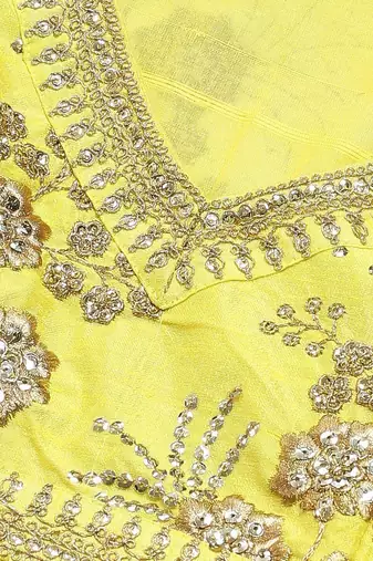 Yellow & Gold-Toned Embroidered Semi-Stitched Myntra Party Wear Lehenga & Unstitched Blouse with Dupatta