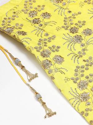 Yellow & Gold-Toned Embroidered Semi-Stitched Myntra Party Wear Lehenga & Unstitched Blouse with Dupatta 3