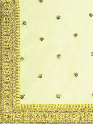 Yellow & Gold-Toned Embroidered Semi-Stitched Myntra Party Wear Lehenga & Unstitched Blouse with Dupatta 4