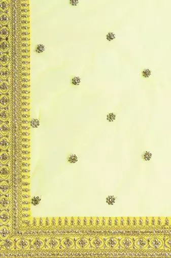 Yellow & Gold-Toned Embroidered Semi-Stitched Myntra Party Wear Lehenga & Unstitched Blouse with Dupatta