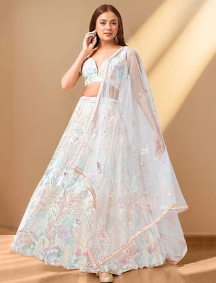Wonderful Off-White Sequins Net Reception Wear Lehenga Choli 1