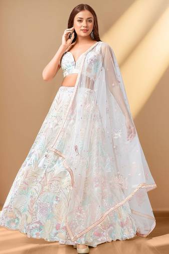 Wonderful Off-White Sequins Net Reception Wear Lehenga Choli