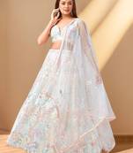 Wonderful Off-White Sequins Net Reception Wear Lehenga Choli