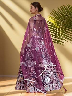 Dazzling Wine Sequins Net Engagement Wear Lehenga Choli 4