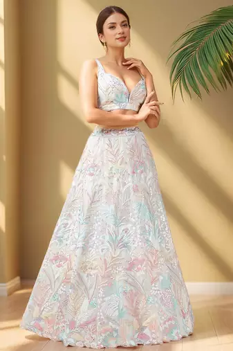 Wonderful Off-White Sequins Net Reception Wear Lehenga Choli