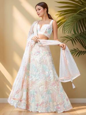 Wonderful Off-White Sequins Net Reception Wear Lehenga Choli 3