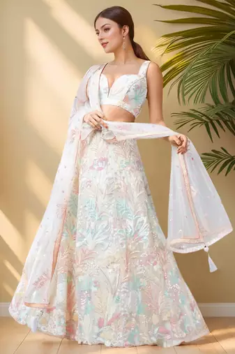 Wonderful Off-White Sequins Net Reception Wear Lehenga Choli