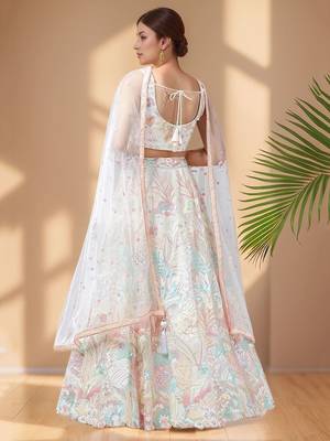 Wonderful Off-White Sequins Net Reception Wear Lehenga Choli 4