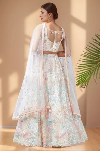 Wonderful Off-White Sequins Net Reception Wear Lehenga Choli