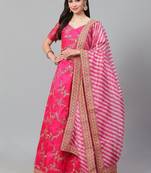Pink & Golden Semi-Stitched Lehenga & Unstitched Blouse with Dupatta