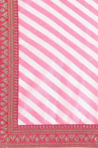 Pink & Golden Semi-Stitched Lehenga & Unstitched Blouse with Dupatta