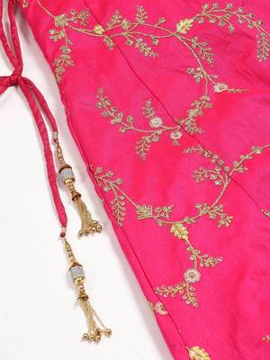 Pink & Golden Semi-Stitched Lehenga & Unstitched Blouse with Dupatta 3
