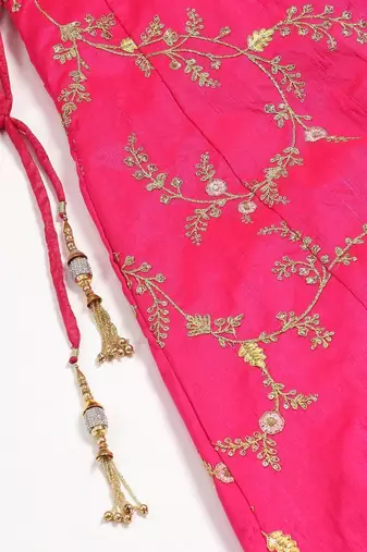 Pink & Golden Semi-Stitched Lehenga & Unstitched Blouse with Dupatta
