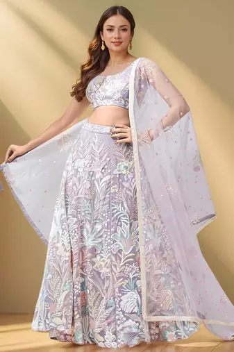Glamorous Lavender Sequins Net Bridesmaid Lehenga Choli With Dupatta