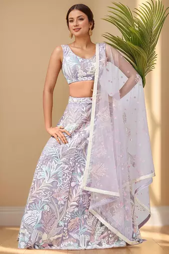 Glamorous Lavender Sequins Net Bridesmaid Lehenga Choli With Dupatta