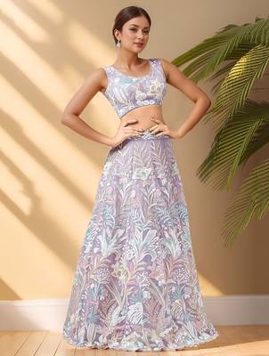 Glamorous Lavender Sequins Net Bridesmaid Lehenga Choli With Dupatta 3