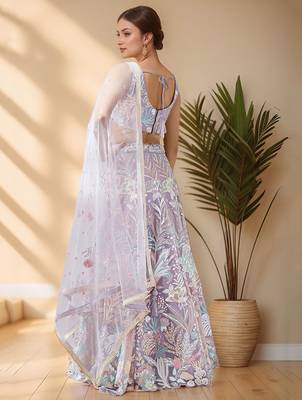 Glamorous Lavender Sequins Net Bridesmaid Lehenga Choli With Dupatta 4