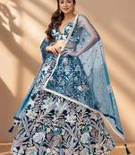 Stunning Teal Blue Sequins Net Designer Lehenga Choli With Dupatta