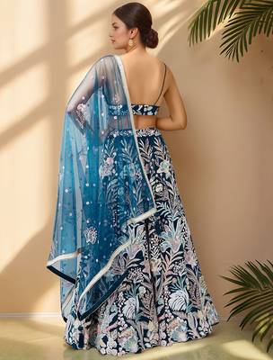Stunning Teal Blue Sequins Net Designer Lehenga Choli With Dupatta 4