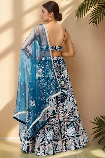 Stunning Teal Blue Sequins Net Designer Lehenga Choli With Dupatta