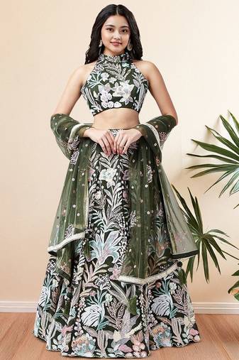 Glamorous Green Sequins Net Designer Lehenga Choli With Dupatta