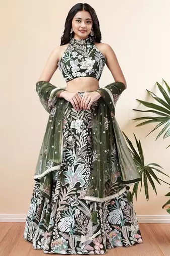 Glamorous Green Sequins Net Designer Lehenga Choli With Dupatta