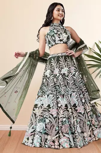 Glamorous Green Sequins Net Designer Lehenga Choli With Dupatta