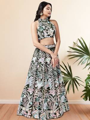 Glamorous Green Sequins Net Designer Lehenga Choli With Dupatta 3