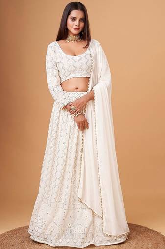 Fascinating White Thread Work Georgette Bridesmaid Lehenga Choli