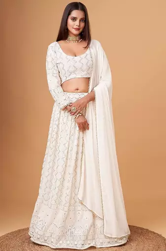 Fascinating White Thread Work Georgette Bridesmaid Lehenga Choli