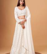 Fascinating White Thread Work Georgette Bridesmaid Lehenga Choli