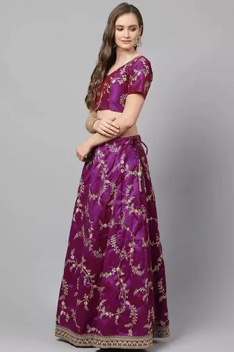 Purple Semi-Stitched Lehenga & Unstitched Blouse with Dupatta