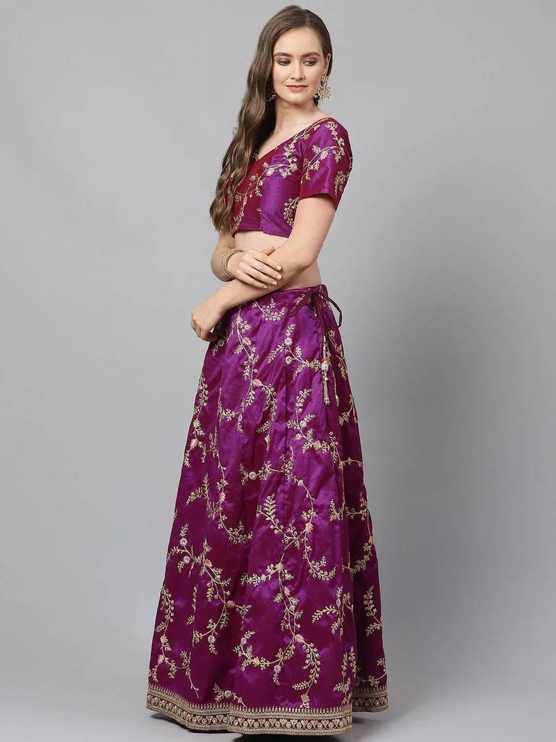 Purple Semi-Stitched Lehenga & Unstitched Blouse with Dupatta