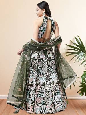 Glamorous Green Sequins Net Designer Lehenga Choli With Dupatta 4