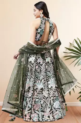 Glamorous Green Sequins Net Designer Lehenga Choli With Dupatta