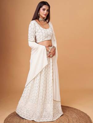 Fascinating White Thread Work Georgette Bridesmaid Lehenga Choli 2