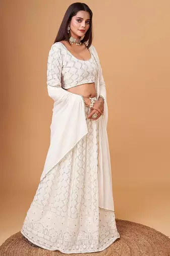 Fascinating White Thread Work Georgette Bridesmaid Lehenga Choli