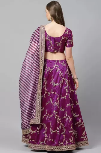 Purple Semi-Stitched Lehenga & Unstitched Blouse with Dupatta