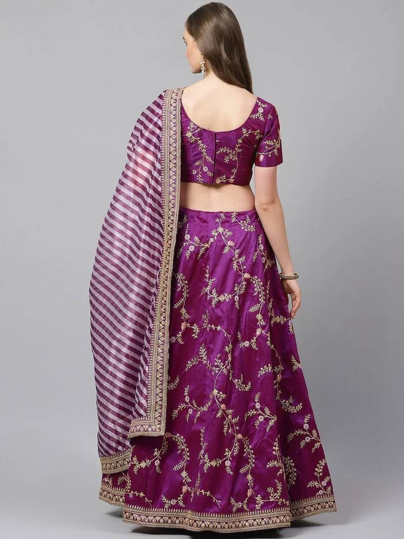 Purple Semi-Stitched Lehenga & Unstitched Blouse with Dupatta