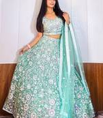 Fascinating Blue Sequins Net Reception Wear Lehenga Choli With Dupatta