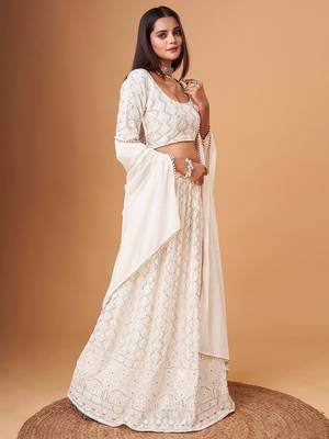 Fascinating White Thread Work Georgette Bridesmaid Lehenga Choli 3