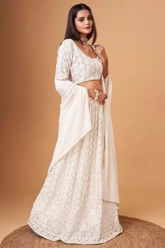 Fascinating White Thread Work Georgette Bridesmaid Lehenga Choli
