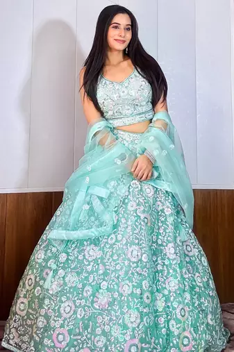 Fascinating Blue Sequins Net Reception Wear Lehenga Choli With Dupatta
