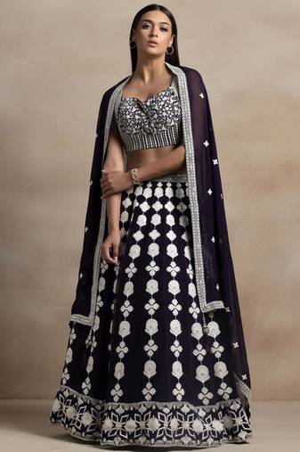 Dark Purple Thread Work Georgette Lehenga Choli