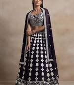 Dark Purple Thread Work Georgette Lehenga Choli