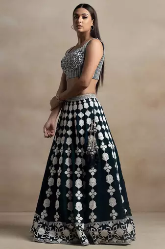 Dark Green Thread Work Georgette Lehenga Choli
