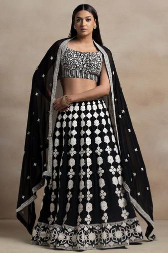 Black Thread Embroidered Georgette Lehenga Choli